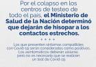EL MINISTERIO DE SALUD DE LA NACIÓN DETERMINÓ QUE YA NO SE HISOPARÁN LOS CONTACTOS ESTRECHOS DE POSITIVOS CONFIRMADOS DE COVID-19