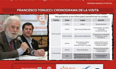 CON UNA MARCADA EXPECTATIVA SE AGUARDA LA LLEGADA A NUESTRA CIUDAD DEL RECONOCIDO PEDAGOGO ITALIANO FRANCESCO TONUCCI.