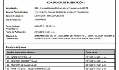 SIGUEN LLEGANDO BUENAS NOTICIAS PARA ARROYITO