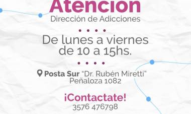 DIRECCIÓN DE ADICCIONES: HORARIOS DE ATENCIÓN
