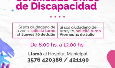 TURNOS PARA CERTIFICADO ÚNICO DE DISCAPACIDAD: MES DE AGOSTO