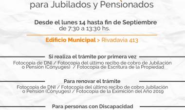 CONTINÚAN LOS TRÁMITES DE EXIMICIONES PARA JUBILADOS, PENSIONADOS Y PERSONAS CON DISCAPACIDAD