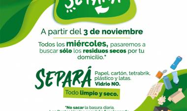 ARROYITO SERÁ UNA DE LAS PRIMERAS CIUDADES EN RECOLECTAR LOS RESIDUOS SECOS DE MANERA DOMICILIARIA. SE LANZA EL PROGRAMA “ARROYITO SEPARA”