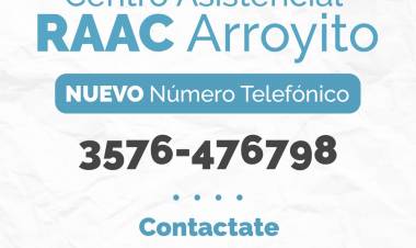 NUEVO NUMERO TELEFÓNICO DEL CENTRO ASISTENCIAL RAAC ARROYITO