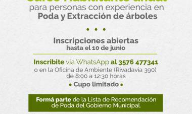 SE DA INICIO A LA INSCRIPCIÓN PARA EL CURSO HABILITANTE DE PODA Y EXTRACCIÓN 2022