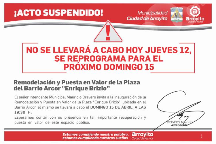 SE RE-PROGRAMA LA FECHA DE LA INAUGURACIÓN DE LA PLAZA " ENRIQUE BRIZIO"