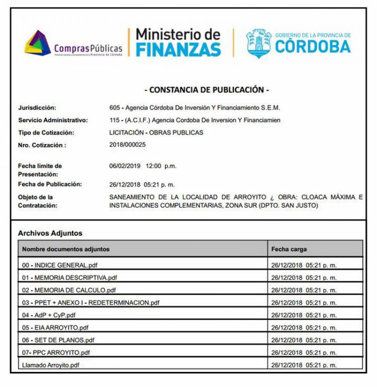 SIGUEN LLEGANDO BUENAS NOTICIAS PARA ARROYITO