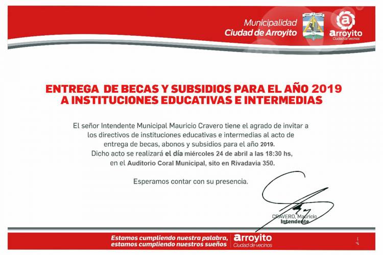 Entrega de de Becas, Abonos y Subsidios a Instituciones Educativas e Intermedias