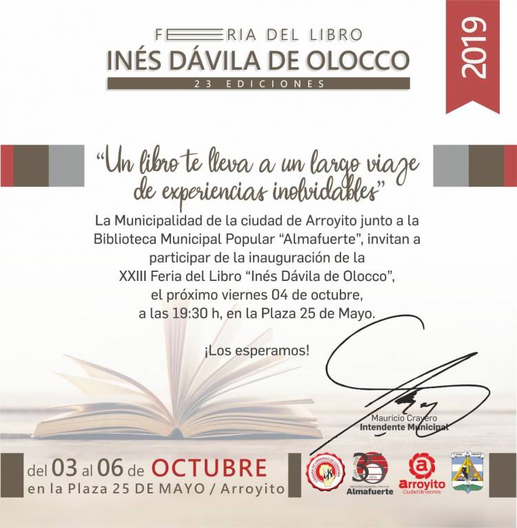 Se viene la “XXIII Feria del Libro Inés Dávila de Olocco”