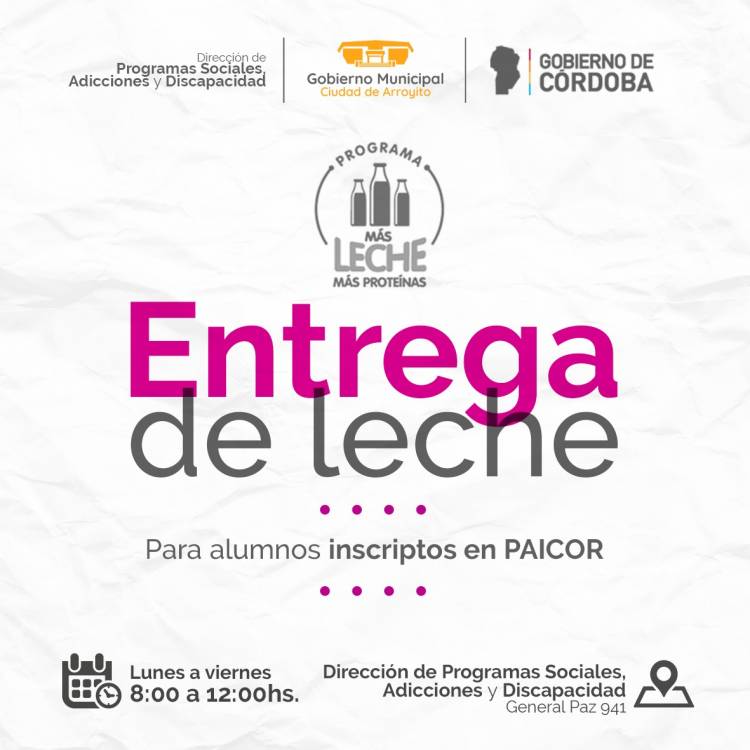 Entrega de leches correspondientes al Programa “Más leche, más proteínas” para los alumnos inscriptos en PAICOR