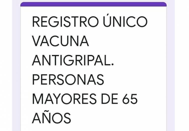 Registro de mayores de 65 años para recibir la Vacuna Antigripal