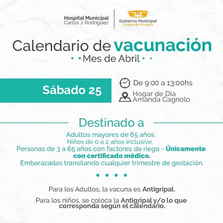 Vacunación: sábado 25 de abril