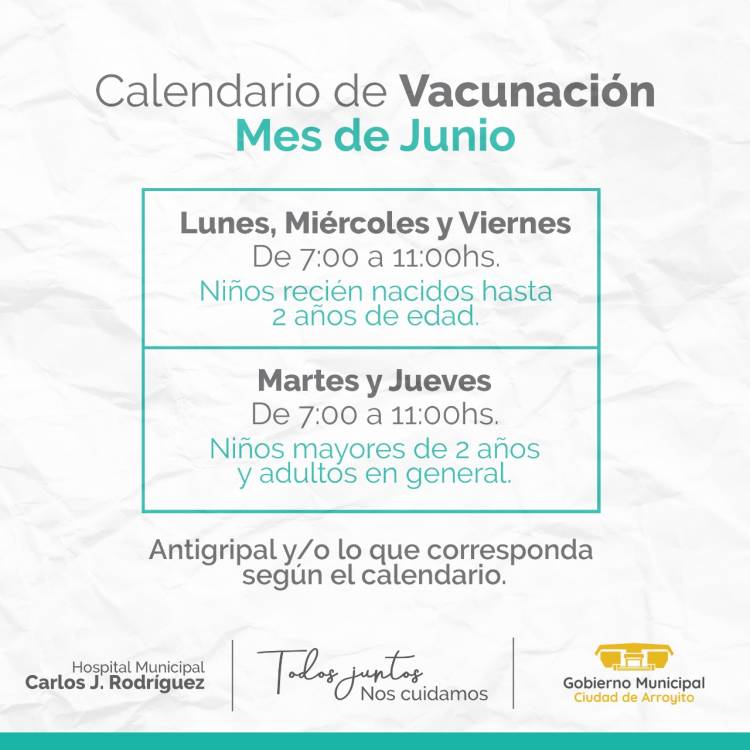 CALENDARIO DE VACUNACIÓN MES DE JUNIO