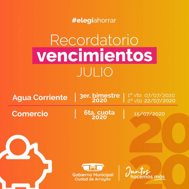 CALENDARIO IMPOSITIVO: RECORDATORIO DE VENCIMIENTOS DEL MES DE JULIO