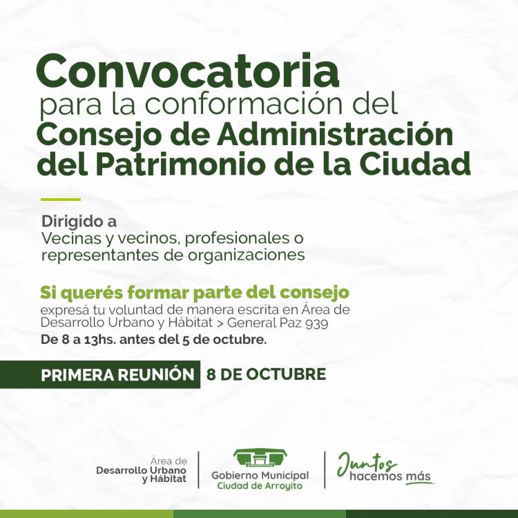 CONVOCATORIA PÚBLICA PARA LA CONFORMACIÓN DEL CONSEJO DE ADMINISTRACIÓN DEL PATRIMONIO DE LA CIUDAD DE ARROYITO
