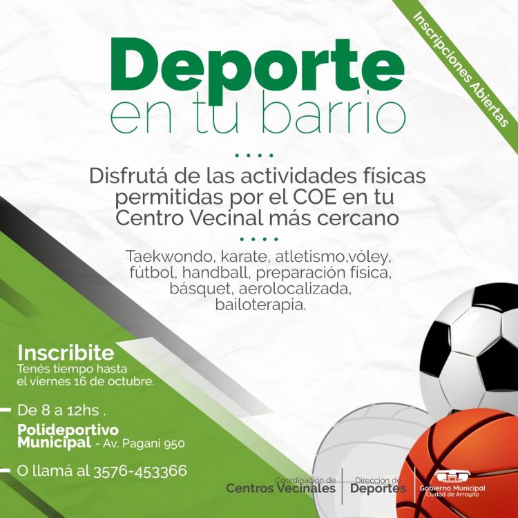 NUEVAS ACTIVIDADES MUNICIPALES: EL DEPORTE EN TU BARRIO
