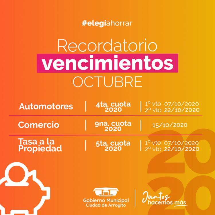 CALENDARIO IMPOSITIVO: RECORDATORIO DE VENCIMIENTOS DEL MES DE OCTUBRE