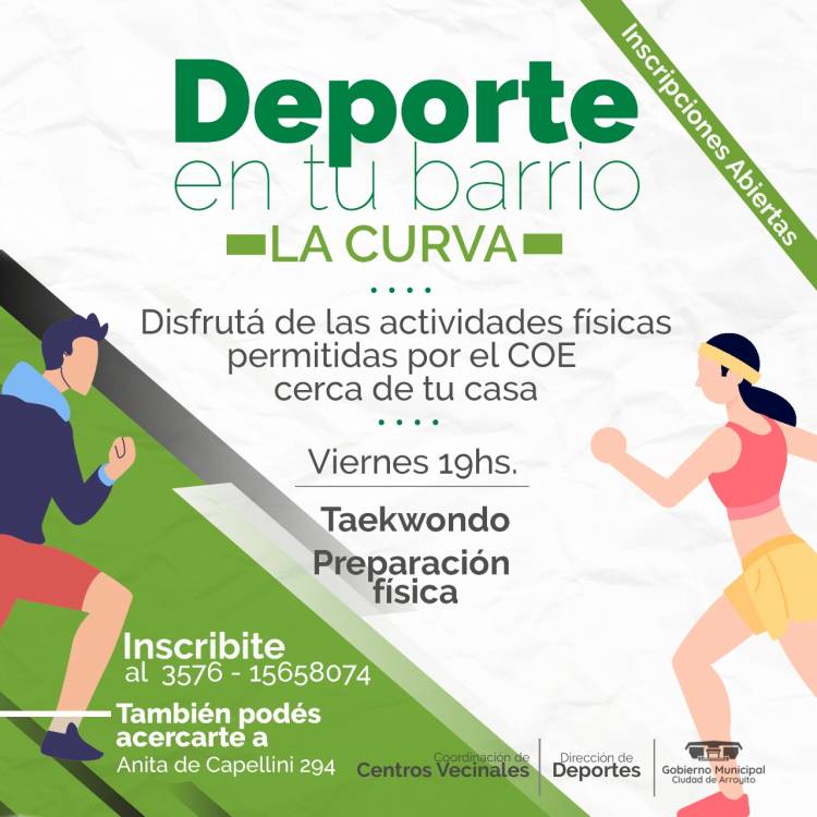 DEPORTE EN TU BARRIO: COMIENZAN LAS INSCRIPCIONES PARA ACTIVIDADES DEPORTIVAS EN LA CURVA Y EL FUERTECITO