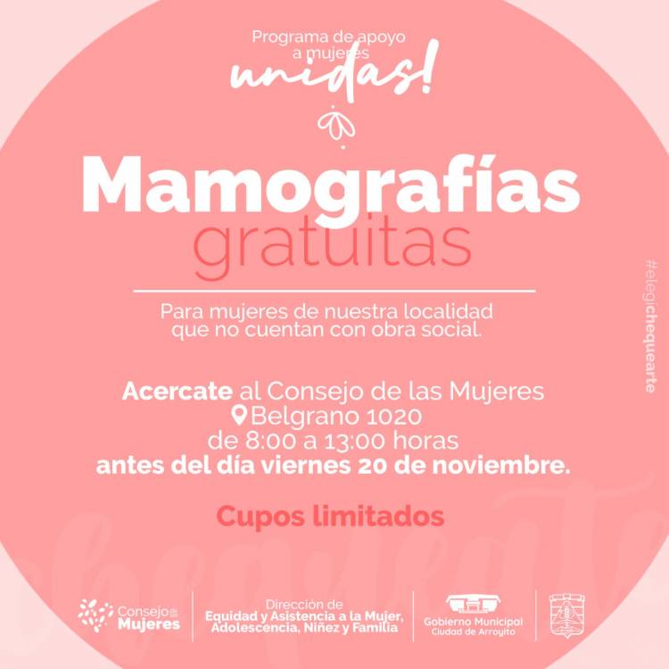 UNIDAS!: EL CONSEJO DE LAS MUJERES CUENTA CON CUPOS PARA MAMOGRAFÍAS GRATUITAS