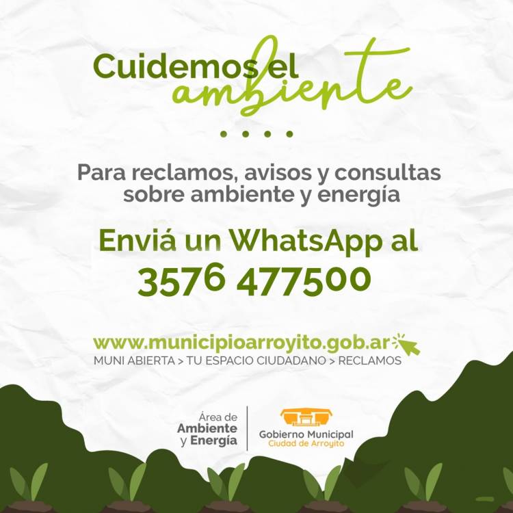 CUIDEMOS EL AMBIENTE: NUEVO NÚMERO DE TELÉFONO DEL ÁREA DE AMBIENTE