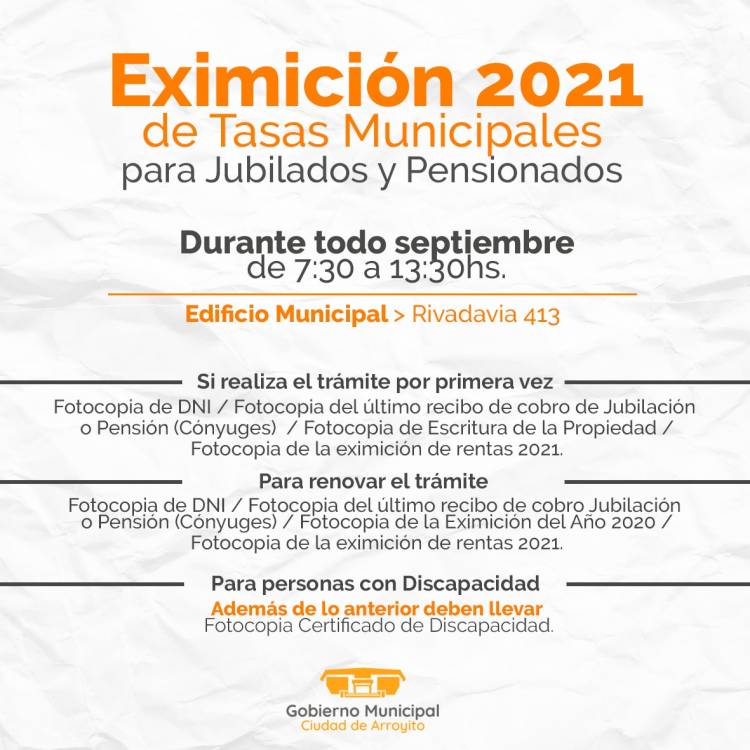 EXIMICIÓN DE TASAS MUNICIPALES 2021
