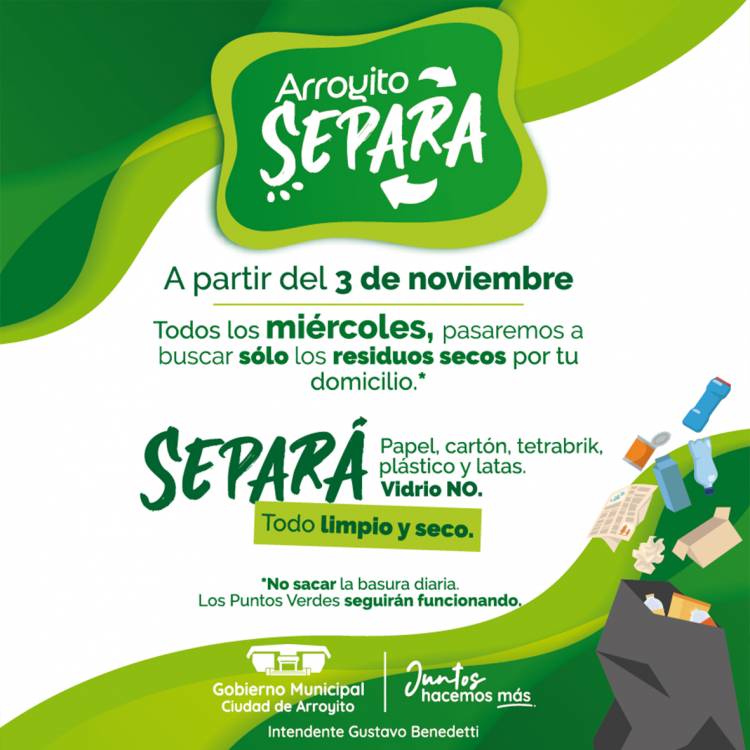ARROYITO SERÁ UNA DE LAS PRIMERAS CIUDADES EN RECOLECTAR LOS RESIDUOS SECOS DE MANERA DOMICILIARIA. SE LANZA EL PROGRAMA “ARROYITO SEPARA”