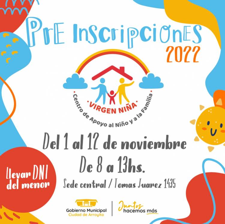 PRE INSCRIPCIONES ABIERTAS PARA EL CICLO LECTIVO 2022 DEL CENTRO DE APOYO AL NIÑO Y A LA FAMILIA VIRGEN NIÑA