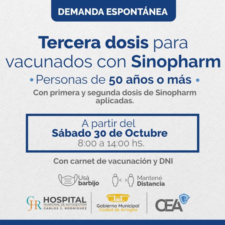 ARROYITO COMIENZA EL OPERATIVO DE VACUNACIÓN DE TERCERA DOSIS