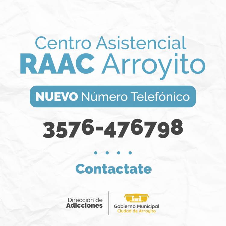 NUEVO NUMERO TELEFÓNICO DEL CENTRO ASISTENCIAL RAAC ARROYITO