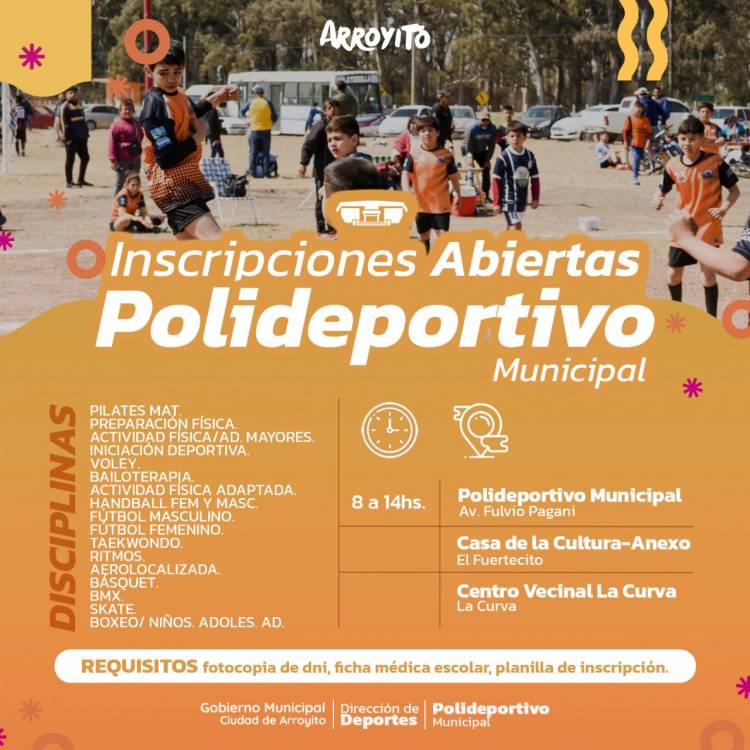 INSCRIPCIONES ABIERTAS EN EL POLIDEPORTIVO MUNICIPAL