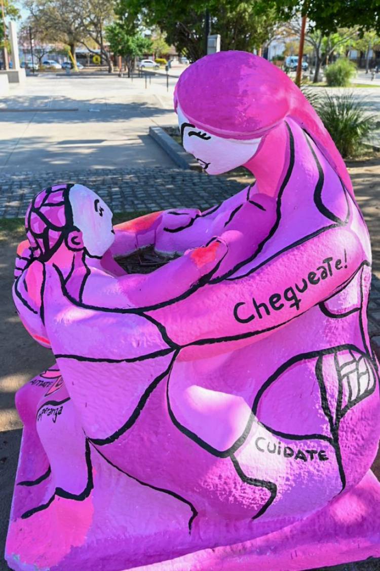 Intervención artística en el Monumento a la Madre por el Mes Rosa